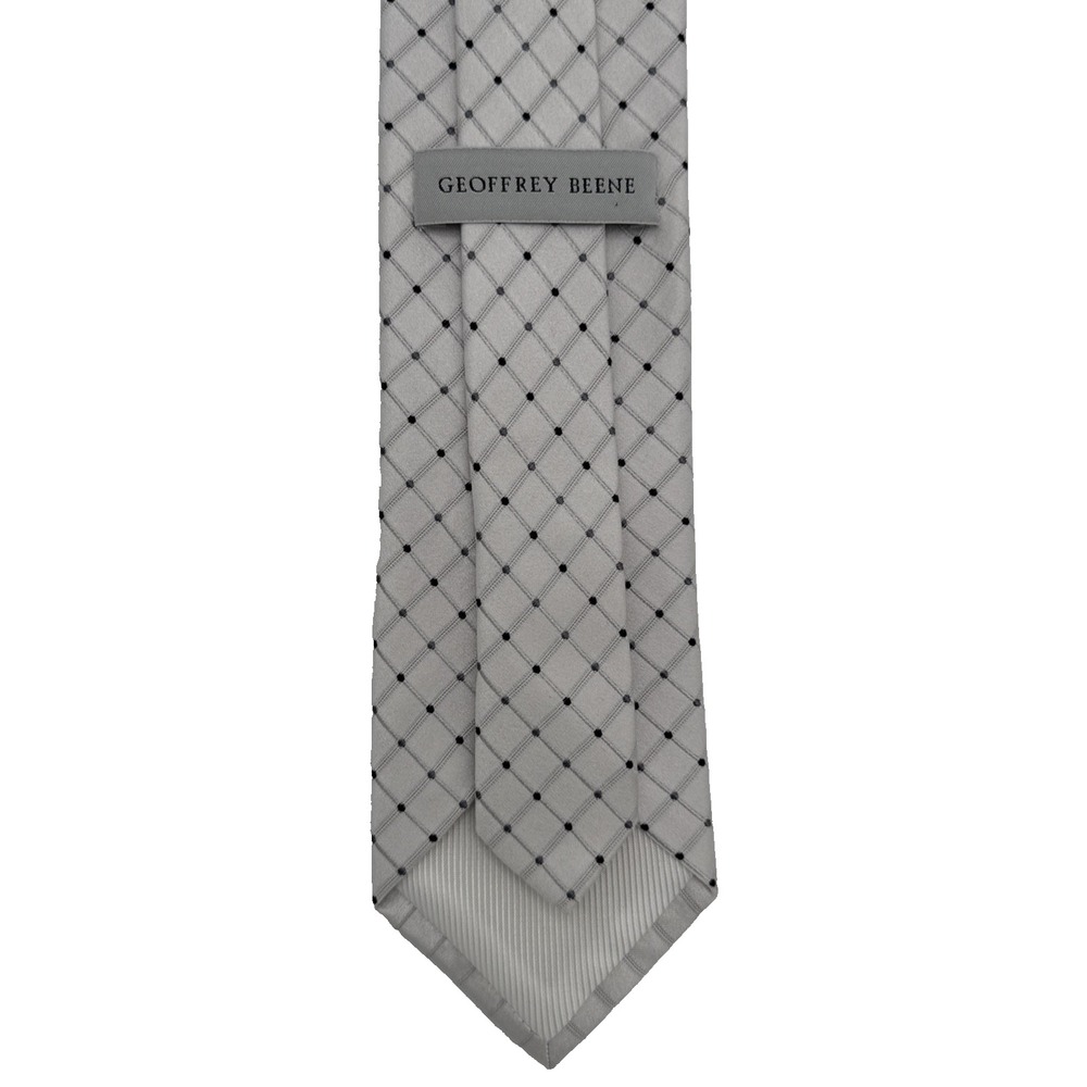 Geoffrey Beene Men's‎ 100% Silk Ivory Gray Check Pattern Handmade Tie~3.50" J177